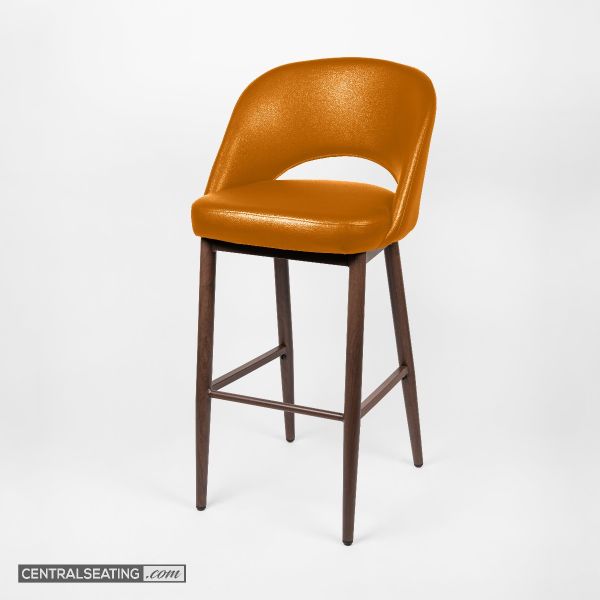 Modern Wood Grain Walnut Barstool with Orange Cushion Back Rest - SB5670O