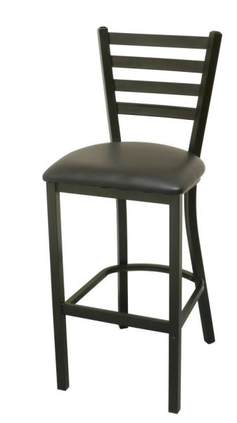 Heavy Duty Ladder Back Metal Barstool, Black Frame with Black Cushion Seat SB445B