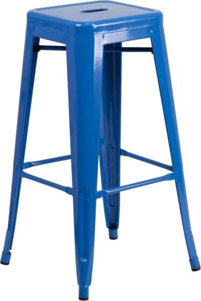 Bar High Backless Metal Indoor & Outdoor Stool in Blue SBB781BL