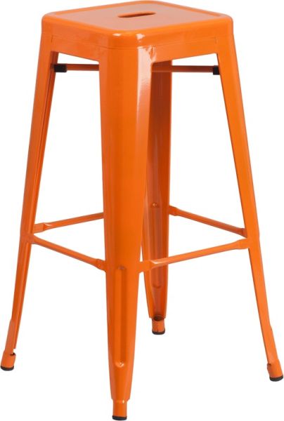 Bar High Backless Metal Indoor & Outdoor Stool in Orange SBB781O