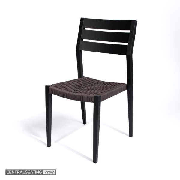 commercial aluminum restaurant chair with taupe rope seat