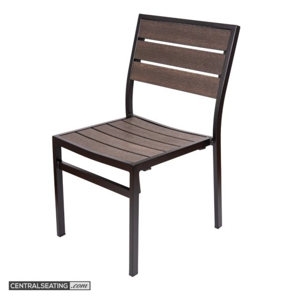 Stackable Outdoor Aluminum Dining Chair, Mocha Slats with Black Frame - AC519SB