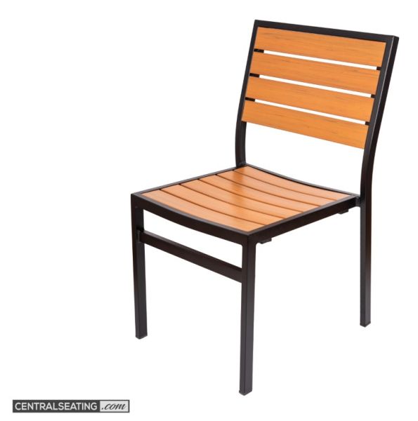 Stackable Outdoor Aluminum Dining Chair, Teak Color Slats with Black Frame - AC529ST