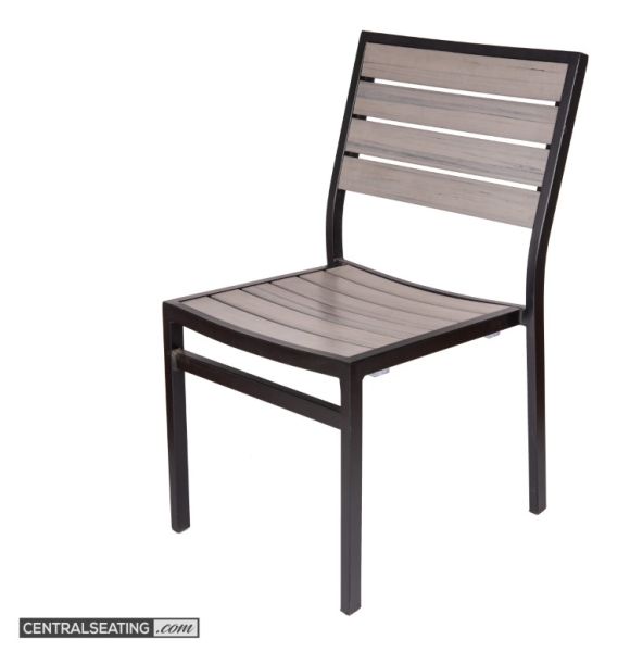 Stackable Outdoor Aluminum Dining Chair, Gray Color Slats with Black Frame - AC538SB