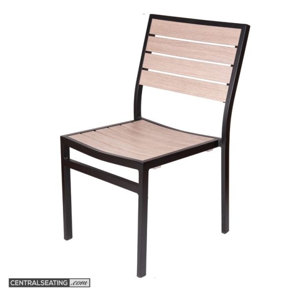Stackable Outdoor Aluminum Dining Chair, Black with Grey Wash Seat and Back AC543SB