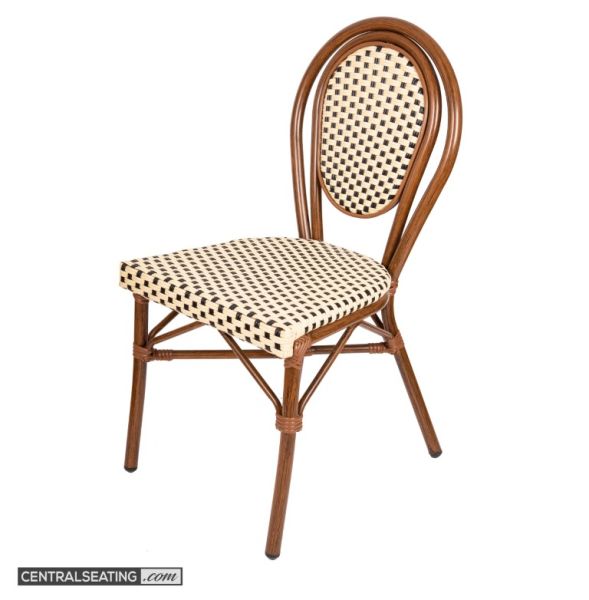 Outdoor Wicker Aluminum Dining Chair - Brown Frame with Black/White Squares AC606SW