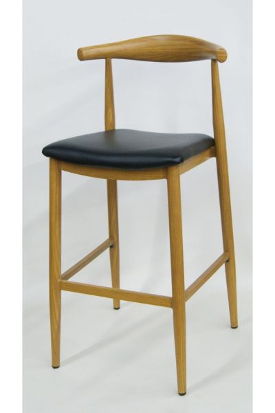 Modern Steel Elbow Barstool with Walnut Finish and Curved Cushion Seat | Perfect for Commercial Spaces