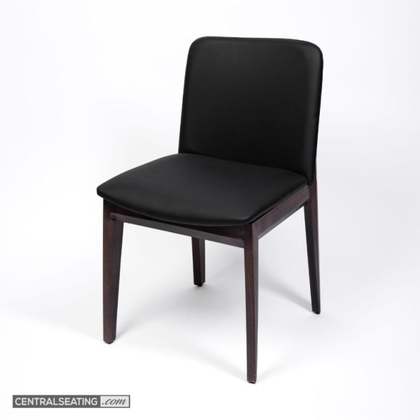 Mid-Century Modern Metal Dining Chair with Black Faux Leather Upholstery