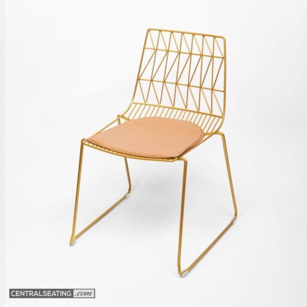 Gold Wire Restaurant Dining Chair with Removable Cushion – Stackable Commercial Seating