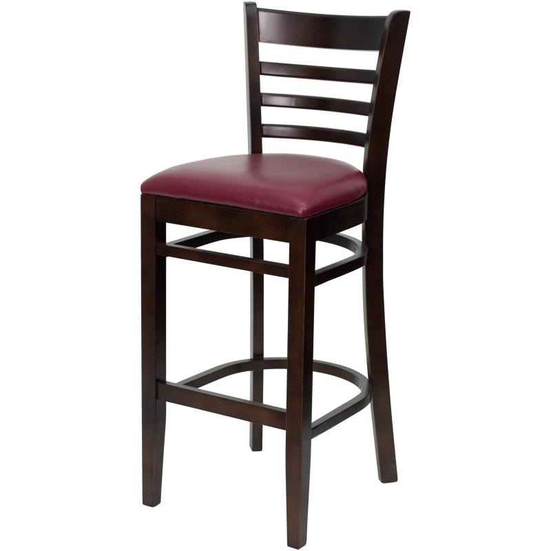 Elegant Walnut Wood Barstool | Modern Design | Comfortable Burgundy Vinyl Cushion Seat